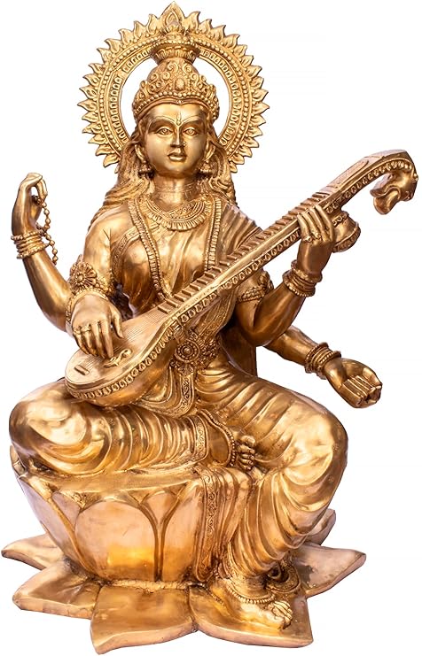 Brass Goddess Saraswati Statue (Height 52 inches)