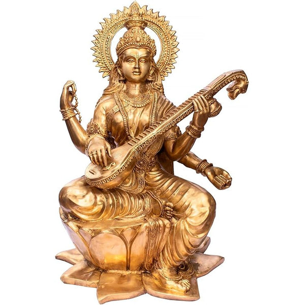Brass Goddess Saraswati Statue (Height 52 inches)