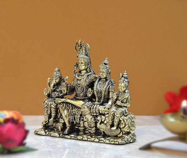Superfine Brass Shiv Parivar Shiva Family Idol Family for Home Decor Mandir Pooja Showpiece (Height 4.5 Inch) Study Setting