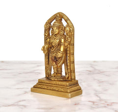 Brass Tirupati Balaji idol, side view inside arched frame, golden carved details