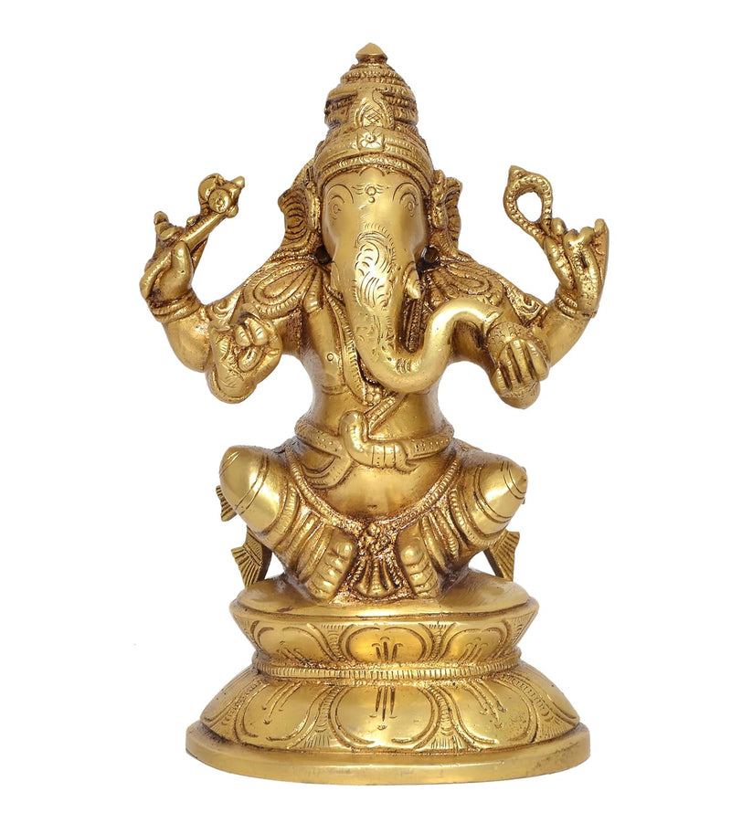 Brass Lord Ganesha Idol Ganesh Statue Decorative Sculpture for Home Decor Office Mandir Pooja Showpiece (Height 8 Inch)