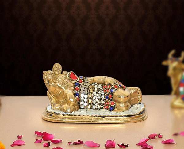 Brass Relaxing Ganesha Statue (Height 3 Inch)