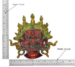 Mahakala wall hanging, height 7.5 in and width 8 in, multicolour brass figure