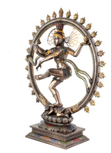 Lord Nataraj Deko-Statue, kupferfarbenes Polyresin, Vorderansicht im Rundrahmen mit Flammenkranz
