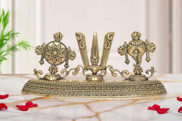 Superfine Brass Balaji Idol Sanku Chakra Namam Symbol Tilak (Height: 3.5 Inches)
