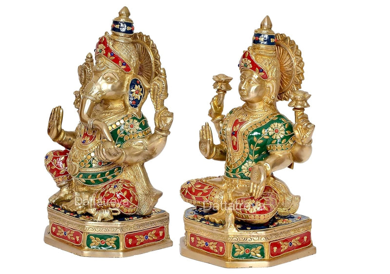 Brass Lakshmi Ganesh Statue (Height 14 Inch)
