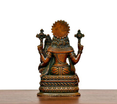 Superfine brass Lakshmi Narasimha statue, back view, 4-inch, detailed halo
