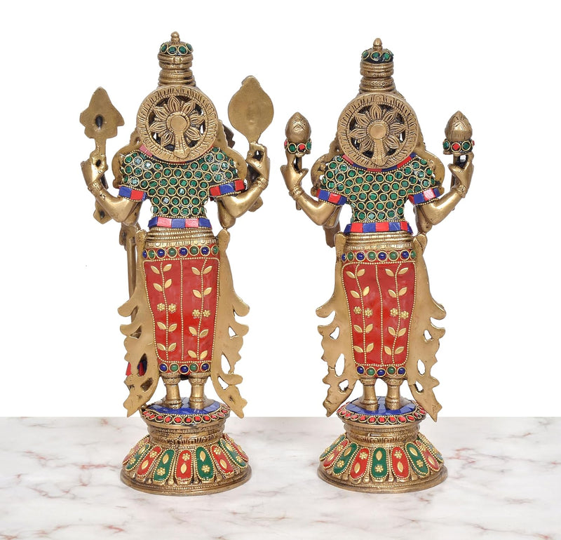 Brass Standing Maa Lakshmi and Vishnu Religious Murti (Height 13 Inch)