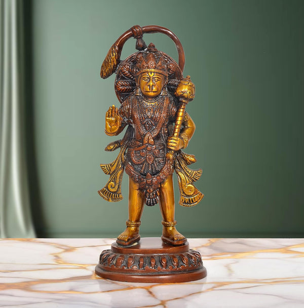 Brass Hanuman Ji Standing Statue (Height: 9 Inch) (Multicolor 1)