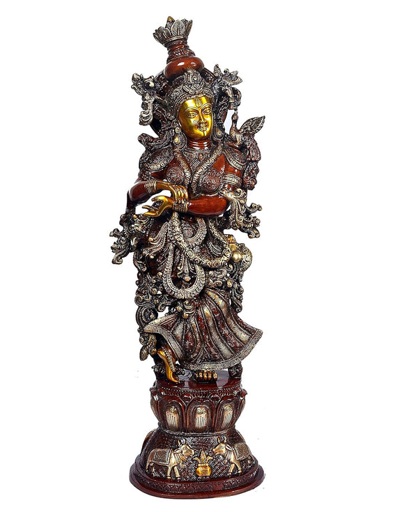 Brass Radha Rani and Lord Krishna Showpiece (Height: 29inches) Study Setting