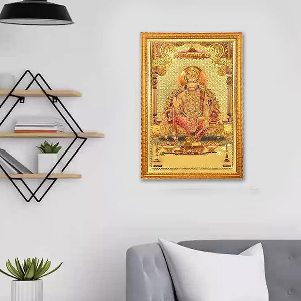 Ram Bhakt Hanuman with Frame Wall Decor Length 20 Inch X Width 14 Inch Entryway Setting