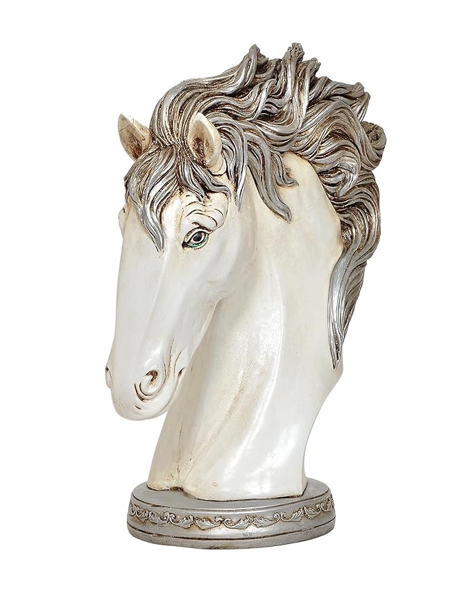 Polyresin White Horse Head for Home Decor (Height: 12.5 Inch)