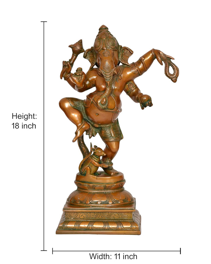 Brass Lord Dancing Ganesha Murti - Religious Statue for Home Temple (Height 18 Inch)