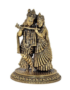 Radha Krishna brass idol statue standing pose on circular base, 5 inch