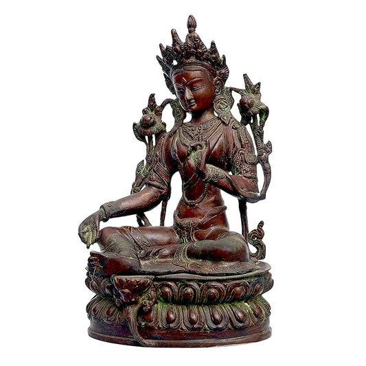 Brass Green Tara Devi Statue for Home Decor Height 15 Inch