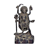 Brass Maa Kali idol statue, seated pose with trident and decorative details