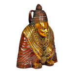 Tulja Bhavani brass idol statue, angled view with ornate crown and jewelry medallion