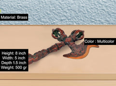 Multicolor brass parashu phurba dagger, carved grip with flared blade and prongs