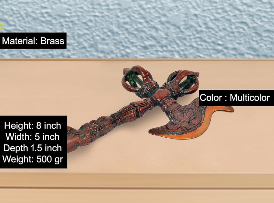 Brass Handmade Parashu Phurba Dorje Dagger (Height: 8 inch) (Multicolor 1) Craft Detail