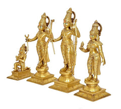 Ram Darbar brass temple figures, gold finish, side view of four archers
