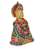 Brass Khatu Shyam ji idol, side profile with ornate crown and necklace details
