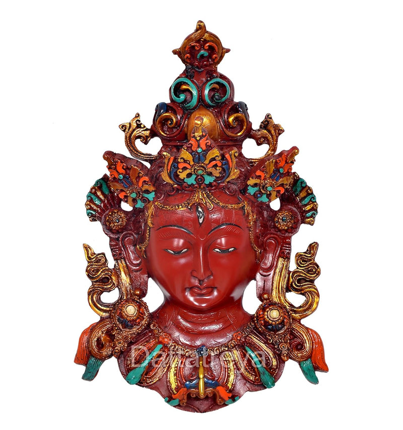 Resin Goddess Tara Wall Hanging Mask Buddhist Deity Handmade Statue (Height : 12 Inch) (Multicolour)