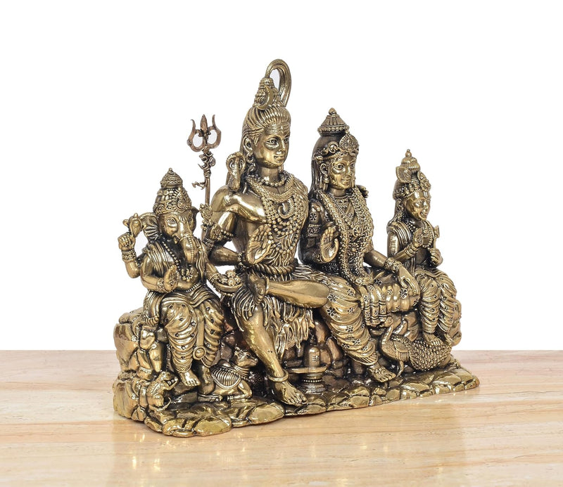 Bronze Shiv Parivar with Kartikeya and Ganesha Idol (Height: 7 inch)