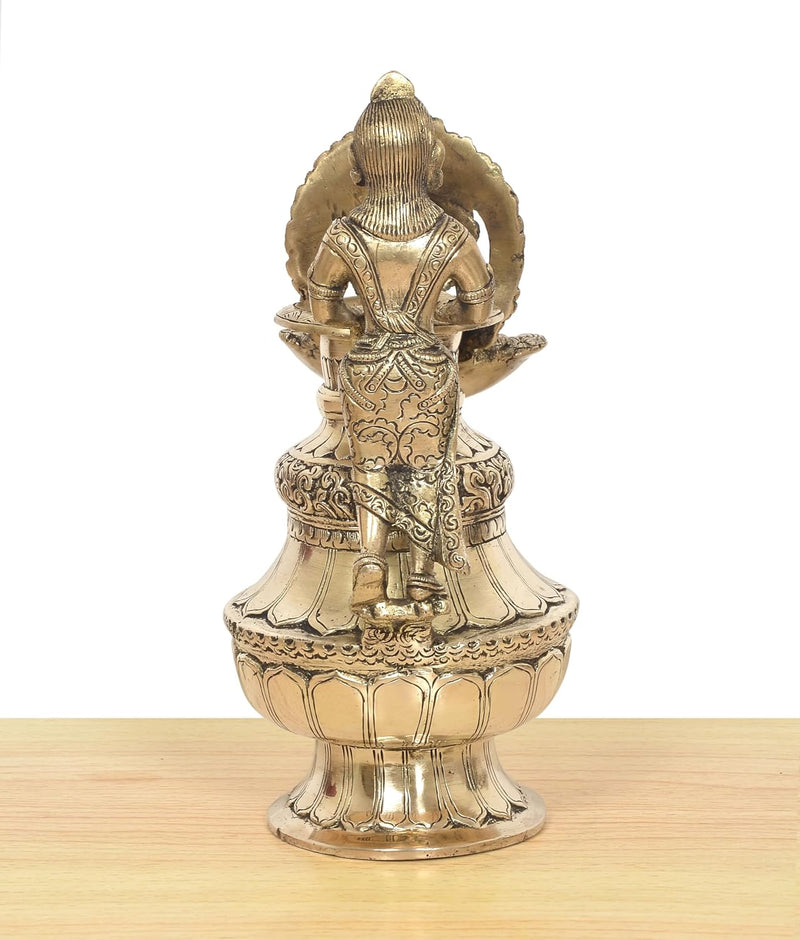 Brass Oil Lamp Sukunda Nepalese Cast Ceremonial Oil Lamp (Height 10.5 Inch)