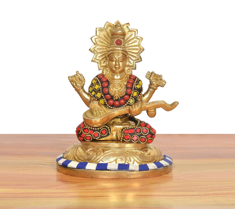 Brass Lakshmi Ganesh Saraswati Idol (Height: 5 Inch)