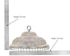 Silver carved chattar with red floral details; Height 6.5 in, Width 11.5 in