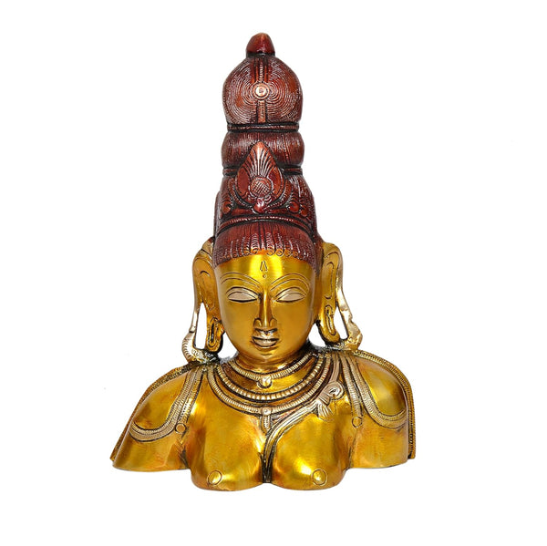 Brass Goddess Parvati Bust Statue for Home Decor Pooja (Height 10 Inch)