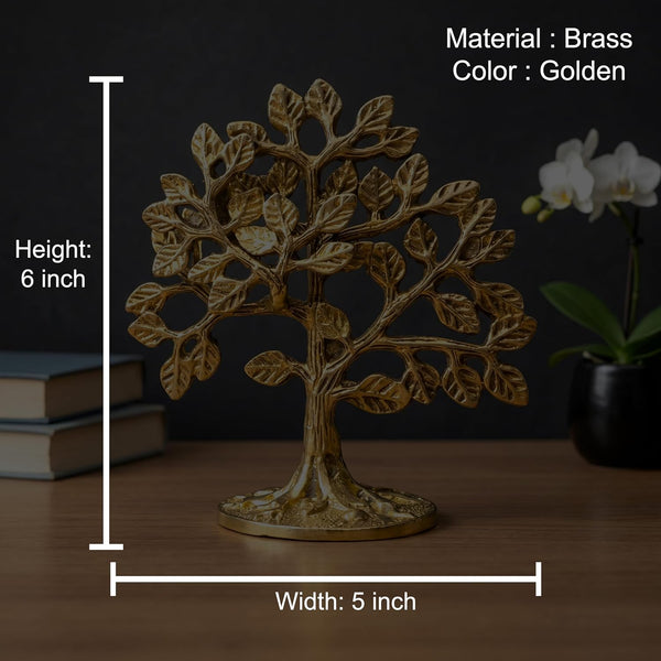 Brass Kalpavriksha Tree Showpiece for Home Decor & Office Table | Decorative Standing Idol (Height :6 Inches) Entryway Setting