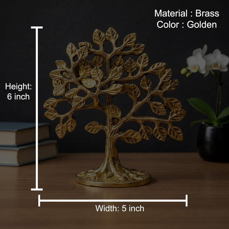 Brass Kalpavriksha Tree Showpiece for Home Decor & Office Table | Decorative Standing Idol (Height :6 Inches)