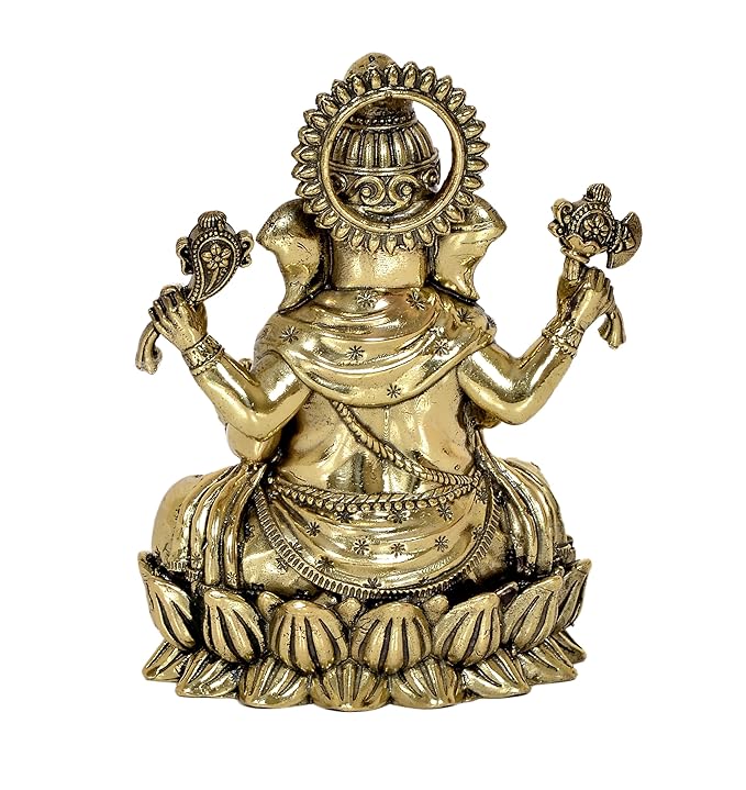 Fine Brass Lord Ganesha Ganpati Idol Vinayak Religious Statue Murti (Height: 5 Inch)