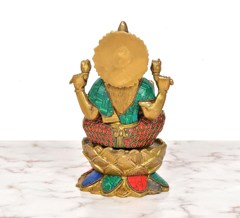 Brass Goddess Lakshmi Idol Sitting On Lotus (Height 9 Inch)