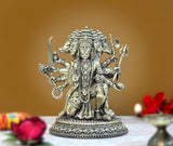 Panchmukhi Hanuman brass idol figurine with five faces, ornate crown, raised weapons