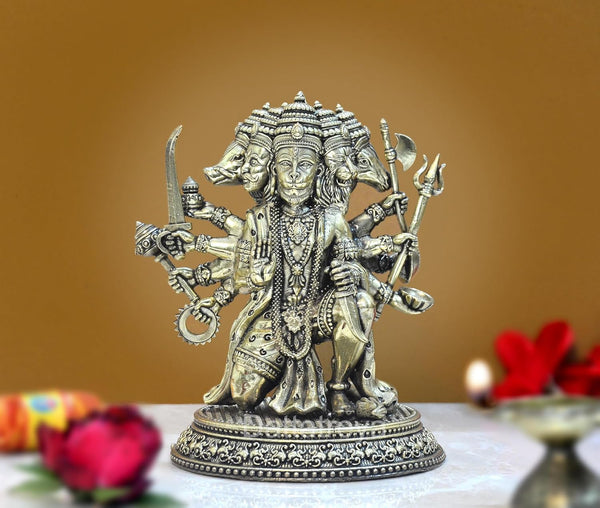 Superfine Brass Panchmukhi Hanuman Idol Figurine Hanuman ji Decorative Showpiece Home Office Temple Best Gift Item (Height 6 Inch)