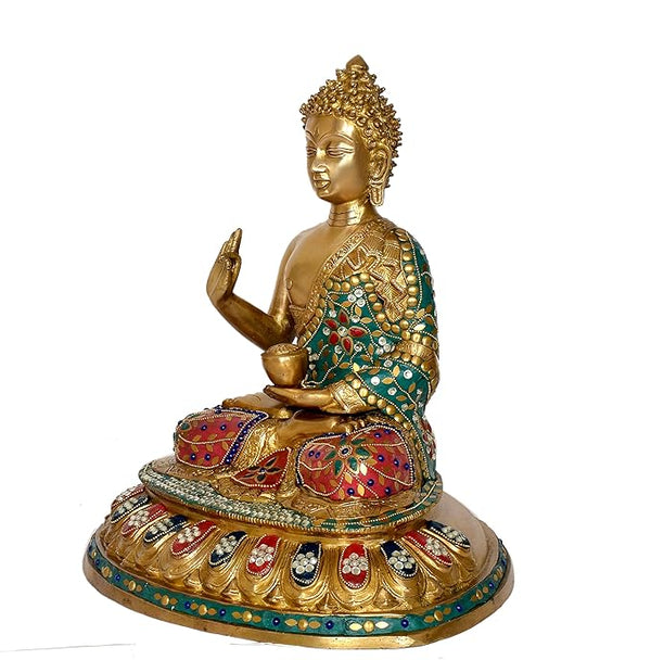 Brass Buddha Giving Blessing Pose Statue (Height : 15 Inches) Study Setting