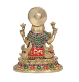 Rückansicht der sitzenden Ganesha-Idolfigur, Messing, bunte Perlen am Obergewand