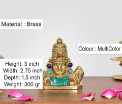 Brass Tirupati Balaji idol, multi-color accents on crown and chest, 3 inch height