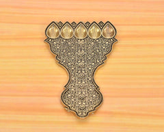 Bronze panchmukhi aarti plate front view with five gold-toned diya cups and detailed border