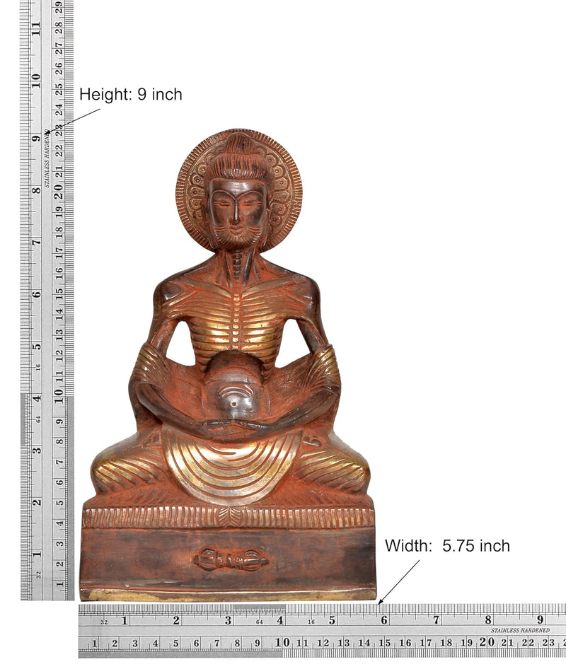 Brass Emaciated Buddha Statue - Handcrafted Spiritual Decor for Home Decor and Office Decor - Buddha Idol (Height 9 Inch)