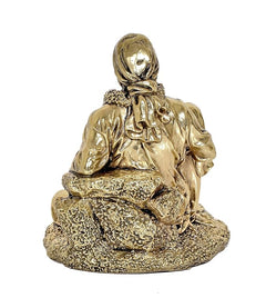 Rear view brass Shirdi Sai Baba statue, hooded head and seated posture (4 in).