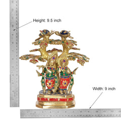 Height 9.5 inch brass Radha Krishna flute idol under tree, painted outfits