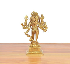 Brass Shri Kaal Batuk Bhairava idol, ornate back with circular emblem