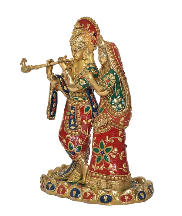 Brass Radha Krishna Murti Statue Idol Brass Statue for Home Decor and Pooja Mandir (Height 10 Inch) Study Setting