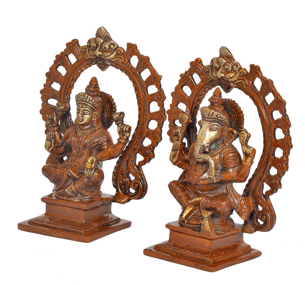 Brass Handcrafted Goddess Lakshmi and Lord Ganesha Idol (Height 7.5 Inch) Study Setting