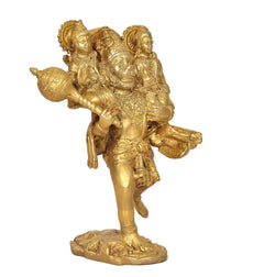 Brass Hanuman idol with Ram ji and Lakshman, right side angle