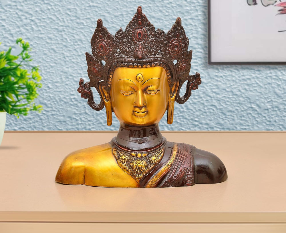 Brass Buddha Head Statue (Height 15 Inch)