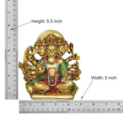 Resin Panchmukhi Hanuman idol with gold finish and multicolor attire
